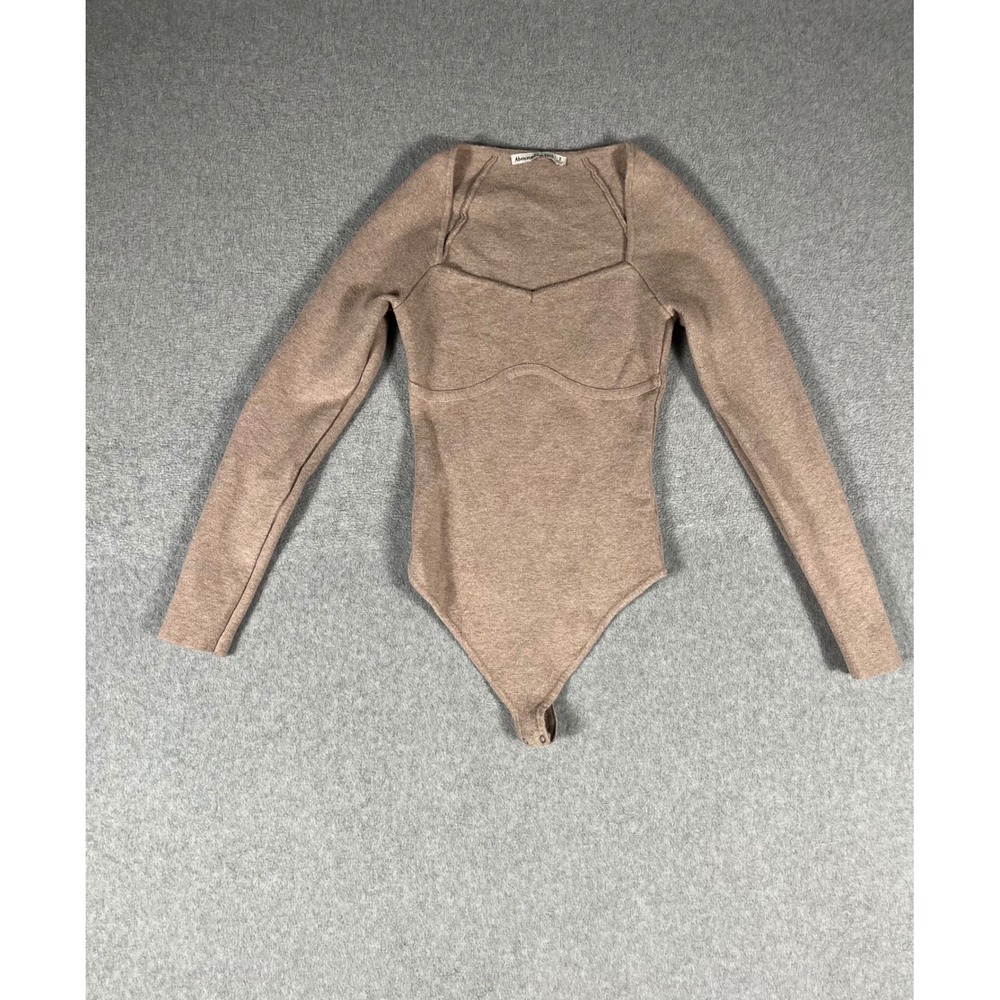 Abercrombie‎ & Fitch Womens Long Sleeve Sweetheart Bustier Bodysuit Tan Small